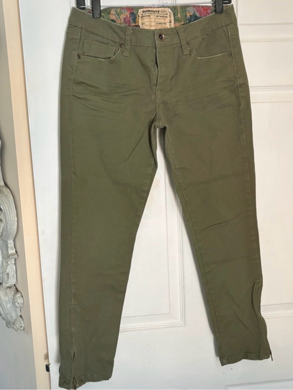 Dollhouse Olive Green Cropped Jeans - Ankle Zip Detail